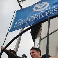 Students put GVSU flag on ligthouse